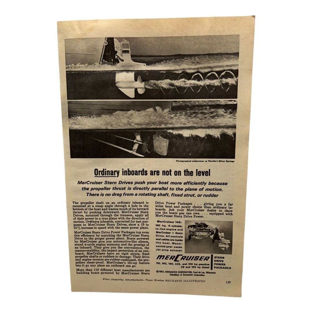Vintage 1963 Print Ad Mercury Mercruiser Stern Drive Power Packages Boats